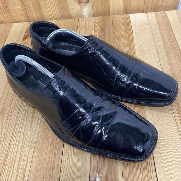 Mercanti Florentini Shoes Men Size 11.5 Black Leather Slip On Square Toe Loafer - Picture 2 of 11